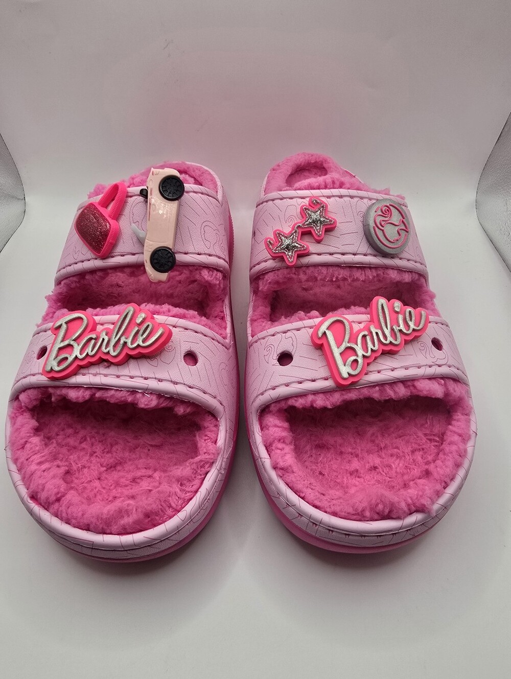 CROCS Cozzzy Pink Plush-Lined Mattel Barbie Slide Sandals. Worn Once. Ladies 10 - Picture 3 of 16